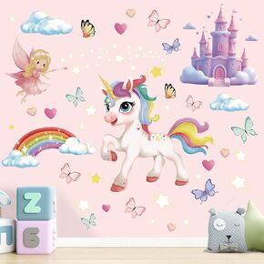 Unicorn Wall Decals Rainbow Wall Stickers for Girls Bedroom Decor Butterflies Heart Star Clouds Fairy Pink Wall Stickers for Girls Kids Baby Nursery Room Decoration
