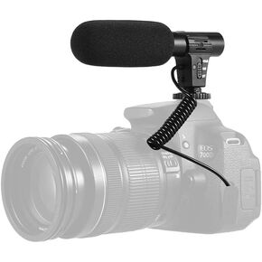 Camera Microphone, NCR Noise Reduction Technology, 3.5mm Plug, Wide Frequency Response, Photo Interviews and More, Hot Shoe Mounting, AAA Battery Powered, Black