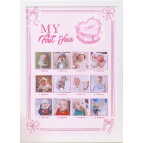 Bow Monthly Photo Board Signs - First Year Pictures Monthly Photos, First Year 12 Month Birthday Photo Signs, Pink Ribbon 12 Month Photo Wall Art, Silk Flirty Bow One Year Old Photo Milestone