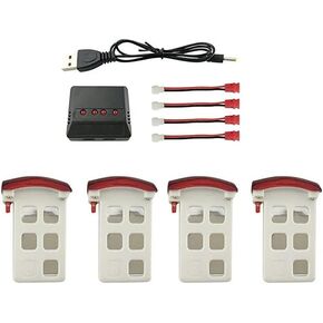 Accessories 4PCS 3.7V 500mAh Red Batteries with 4 in 1 Charger with 4PCS Transfer Cables for SYMA X5UW X5UC Remote Control Helicopter Drone