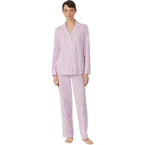 Ralph Lauren® Organic Cotton Long Sleeve Notch Collar PJ Set for Women – Relaxed Fit – Stripe Design – 100% Cotton