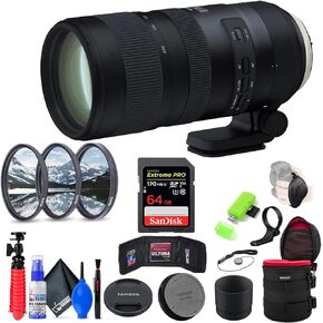 Tamron SP 70-200mm f/2.8 di VC USD G2 Lens متوافق مع Nikon F (نموذج INTL) مع 64 جيجابايت من بطاقة Pro SD + 77 مم مجموعة العدسة 10 بوصة