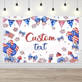 Happy Birthday Backdrop Red White and Blue Independence Day Photography Background Coquette 4th of July Birthday Decorations Bow Balloon Firework Patriotic Party Banner Photo Props 6x3.6ft