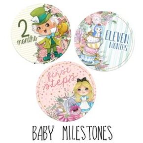 Princess Character Themed Baby Milestone Stickers for First Year Month to Month Photo Prop Infant Onesie Growth Chart Shower Registry Gift Scrapbook Photo Keepsake Monthly Set (Alice)