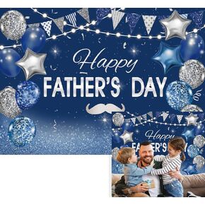 Blue Silver Happy Fathers Day Background I Love Dad Glitter Balloons Stars Decoration Thank You Dad Party Backdrop Cake Table Banner Booth Props (7x5ft)