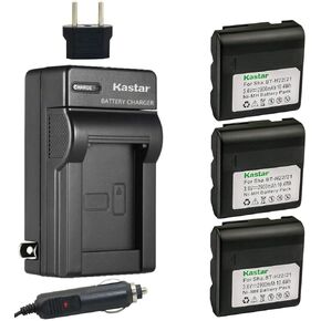 Kastar 3-Pack Battery and AC Charger with Car Adapter Compatible with Sharp VL-E630H, VL-E630S, VL-E630U, VL-E650, VL-E650U, VL-E660, VL-E660S, VL-E660U, VL-E665U, VL-E680, VL-E680H, VL-E680S