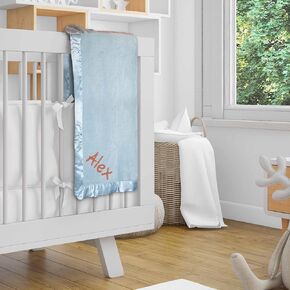 Monogrammed Super Soft and Plush Baby Blanket - Custom Personalized New Mom Gift with Satin Trim (Blue)