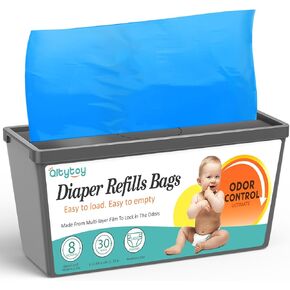 Diaper Pail Refill Bags Compatible with Diaper Genie Easy Roll Signature & Platinum Pails,30 Bags Hold up to 1400 Newborn Diapers Extra Thickness Powerful Odor Control Long-Lasting Easy to Use