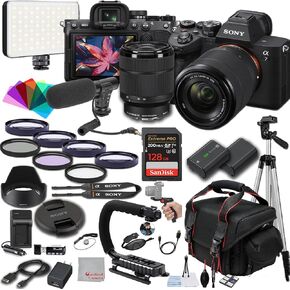 Sony A7 IV Mirrorless Digital Camera 24MP w/ 28-70mM Lens, 128GB Extreme Memory,Microphone, 120LED Video Light, Filters, Case Tripod, Grip, and More – Pro Photo Bundle (44pc Bundle)