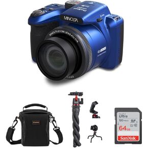 Minolta ProShot MN40Z 20MP Full HD Camera with 40x Optical Zoom, Blue, Bundle with MT-11 Multifunctional Octopus Tripod, 64GB SDXC Memory Card and Shoulder Bag