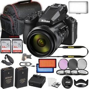 Nikon Coolpix P950 16mp 83x النقطة الرقمية البصرية وتصوير الكاميرا + 128 جيجابايت الذاكرة + مصباح فيديو LED + Case + Filters + 3 قطعة مرشح + المزيد (حزمة 24pc) (متجدد)