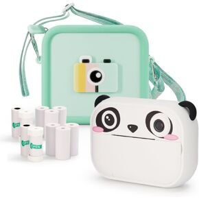 Kidamento Camera Silicone Bag Bundle - Digital Camera for Children and Camera Case - Model P Koko The Panda - 2 Print Refill Sets - Silicone Bag Kidamento Green