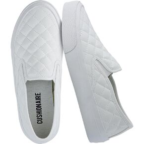 CUSHIONAIRE Faze Women’s Quilted Slip-On Sneaker – Faux Leather Casual Shoe with Memory Foam Insole & Rubber Outsole