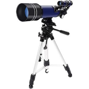 Astronomical Telescope for Kids Beginners Adults 70mm Astronomical Refractor Telescopes Monocular with Height Adjustable Tripod Phone Mount White (Blue)