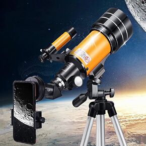 Telescopes for Astronomy Portable 70Mm Refractor Telescope for Beginners and Kids with Adjustable Tripod Photo Shutter 3 Eyepiece Phone Adapter Mount and Backpack - Orange