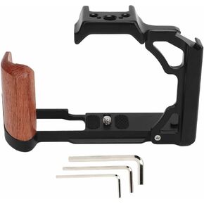 Wood Handle Metal Camera Cage, Aluminum Alloy Video Cage Vertical Shooting Camera Cage with 1/4 Inch 3/8 Inch Screw Hole Cold Shoe Mount for Nikon ZFC