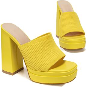 Elegant High Chunky Heel Mule Sandals for Women Chic Platform Summer Slip-Ons Block Heel Wedge Shoes with Knit Upper Fashionable Dressy Evening Party Shoes