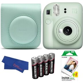 Fujifilm Instax Mini 12 Instant Film Camera (Mint Green) Bundle, Includes: Instax Mini Film (20 Exposures), Camera Case and Accessories