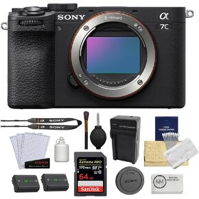Sony a7C II Mirrorless Camera | Black Bundle with 64GB Memory Card + 5-Piece Camera Cleaning Kit + Battery Charger + Cloth + Camera Case (6 Items)