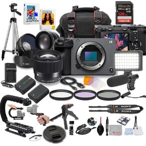 Sony FX30 Digital Cinema Camera with Sigma 56mm f/1.4 DC DN Lens, LED Light, Microphone, 128GB Extreme Speed, U-Grip, Filters, Tripod, Case, Software, & More – Pro Video Bundle (38pc)