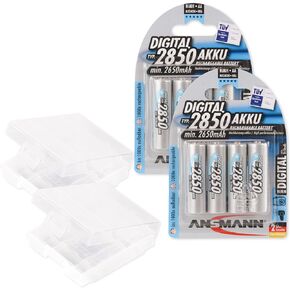 ANSMANN AA Rechargeable Batteries 2850mAh high-capacity high-rate rechargeable NiMH AA Batteries for flashlight, camera, radio etc. (8-Pack) + 2x Battery Case protection for 4 AA and AAA Batteries (5035092-590-2)