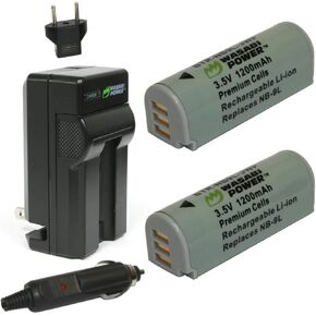 Wasabi Power Battery (2-Pack) and Charger for Canon NB-9L and Canon PowerShot N, N2, SD4500 is, ELPH 510 HS, ELPH 520 HS, ELPH 530 HS