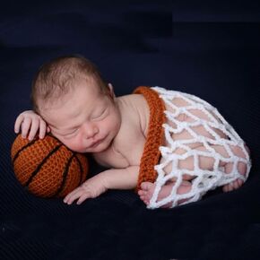 Newborn Photography Props Outfits Knitted Cute Basketball Net With Ball Baby Photography Costume for Girls Boys Photoshoot Props