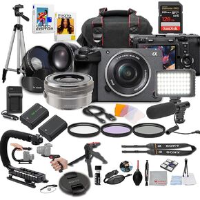 Sony FX30 Digital Cinema Camera with 16-50mm Lens, LED Light, Microphone, 128GB Extreme Speed, U-Grip, Filters, Tripod, Case, Software, & More – Pro Video Bundle (38pc)