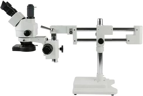 45X Simul Focal Zoom Industrial Trinocular Stereo Microscope Desktop Sliding Double Boom Arm Stand 144 LED Ring Light Repair Kit(Black) in Saudi Arabia