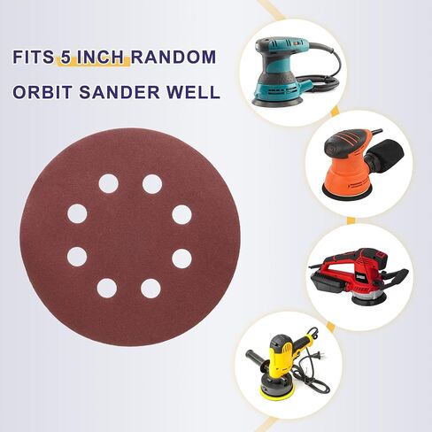 HARFINGTON 150pcs Hook and Loop Sanding Discs 5" 8-Hole 240 Grits Aluminum Oxide Abrasive Sandpaper for Random Orbital Sander Woodworking Sand Automotive Paint, Red in Saudi Arabia