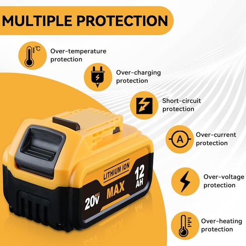 2Pack DCB200 12000MAH 20V Lithium-ion استبدال DeWalt Battery DCB201 ، DCB200 ، DCB203 ، DCB206 ، DCB207 متوافق مع أدوات وقوة بطارية DEWALT 20V اللاسلكي in Kuwait