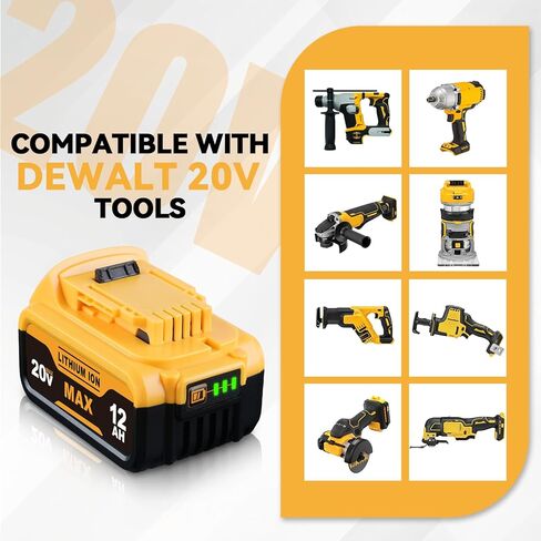 2Pack DCB200 12000MAH 20V Lithium-ion استبدال DeWalt Battery DCB201 ، DCB200 ، DCB203 ، DCB206 ، DCB207 متوافق مع أدوات وقوة بطارية DEWALT 20V اللاسلكي in Kuwait