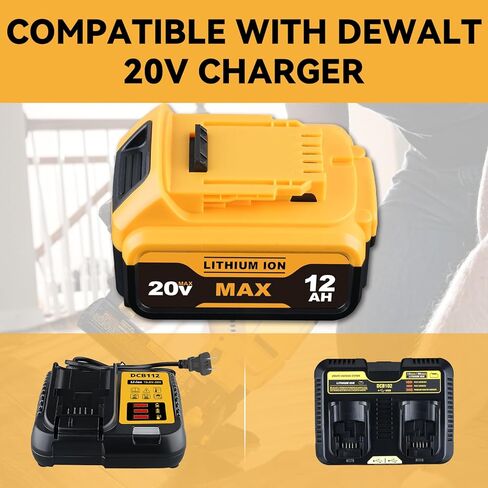 2Pack DCB200 12000MAH 20V Lithium-ion استبدال DeWalt Battery DCB201 ، DCB200 ، DCB203 ، DCB206 ، DCB207 متوافق مع أدوات وقوة بطارية DEWALT 20V اللاسلكي in Kuwait
