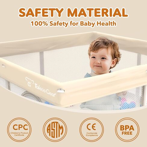 Foldable Baby Playpen for Babies and Toddlers, 50x50 Inch Portable Play Yard, Collapsible Play Pen with Mat, Visible Mesh, 50 Ocean Balls, Indoor/Outdoor Baby Fence Activity Center for Home in Kuwait