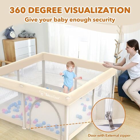 Foldable Baby Playpen for Babies and Toddlers, 50x50 Inch Portable Play Yard, Collapsible Play Pen with Mat, Visible Mesh, 50 Ocean Balls, Indoor/Outdoor Baby Fence Activity Center for Home in Kuwait