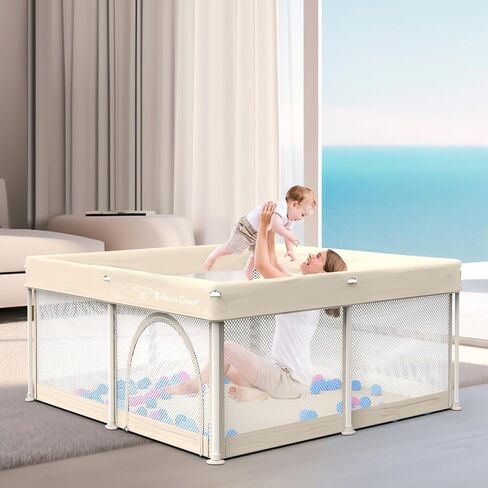 Foldable Baby Playpen for Babies and Toddlers, 50x50 Inch Portable Play Yard, Collapsible Play Pen with Mat, Visible Mesh, 50 Ocean Balls, Indoor/Outdoor Baby Fence Activity Center for Home in Kuwait