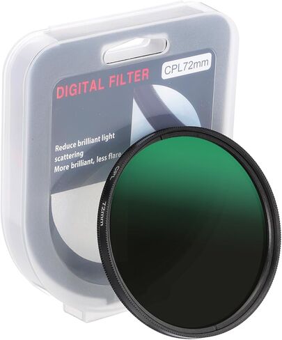 PATIKIL 72mm Circular Polarizer Filter, Camera Lens Filter Slim Optical Glass with Len Cap for Video Vlog Portrait Photography, Black in Saudi Arabia