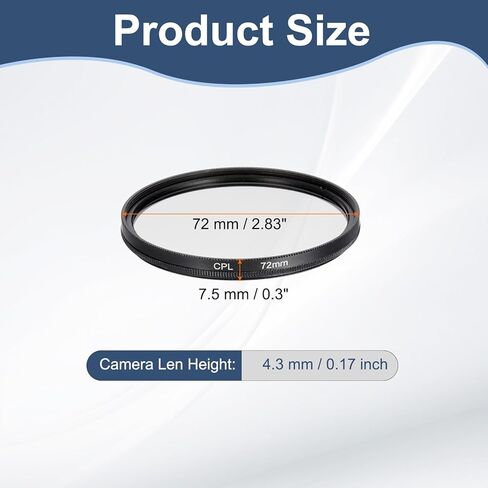 PATIKIL 72mm Circular Polarizer Filter, Camera Lens Filter Slim Optical Glass with Len Cap for Video Vlog Portrait Photography, Black in Saudi Arabia