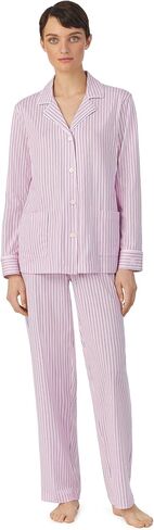 Ralph Lauren® Organic Cotton Long Sleeve Notch Twich PJ مجموعة للنساء - Fit Related - تصميم شريط - 100 ٪ من القطن in Saudi Arabia