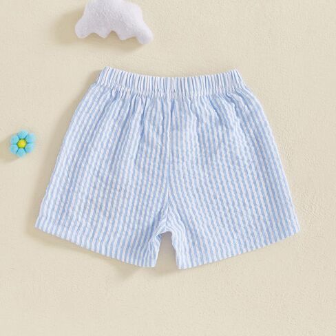 Toddler Boy Girl Seersucker Shorts Golf Cart/Tractor/Football/Baseball Embroidery Boxer Shorts Striped Linen Bottoms in Kuwait