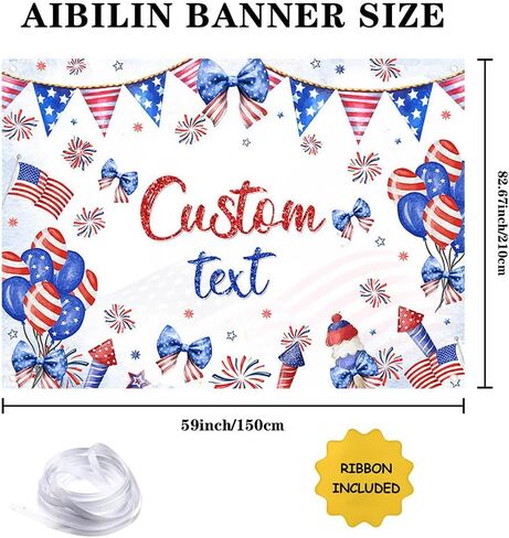 Happy Birthday Backdrop Red White and Blue Independence Day Photography Background Coquette 4th of July Birthday Decorations Bow Balloon Firework Patriotic Party Banner Photo Props 6x3.6ft in Saudi Arabia