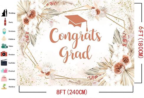 Mocsicka 7x5ft 2025 خلفية التخرج Boho Congrats Backdrop Banner Class of 2025 التخرج زخارف صور كشك الصور in Kuwait