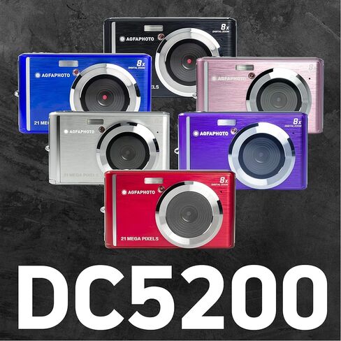 AGFA Photo Realishot DC5200 - Compact Camera, 21MP, 2.4 inch LCD Screen, 8X Digital Zoom, 720p HD Video, Lithium Battery, SD Cards, Scene Modes - Black in Saudi Arabia