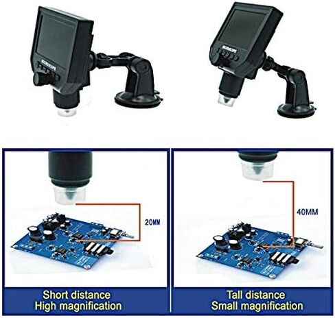Digital Electronic Microscope 1-600x Portable 8 LED VGA Microscope with 4.3" HD OLED Screen for PCB Motherboard Repair (Color : G600 Sucker Magnification : 600X) (Silver 600X) in Saudi Arabia