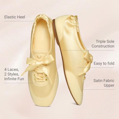 VIVAIA Cristina Square-Toe Lace-Up Satin Sneakerina in Kuwait