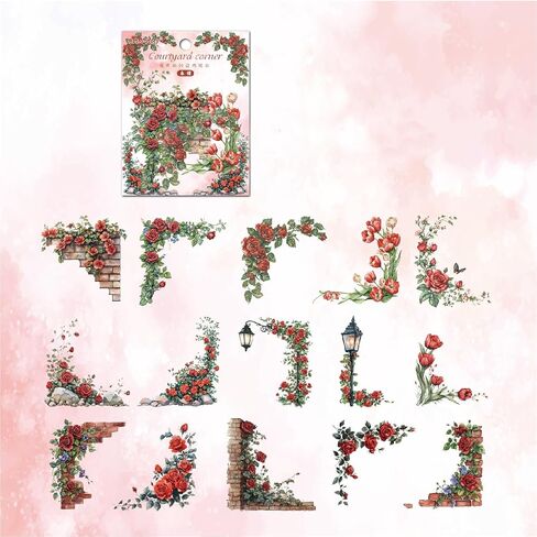 MAFELOE 30 Pieces PET Aesthetic Decorative Scrapbook Corner Stickers Supplies for Journaling Junk Bullet Planner DIY Craft Art Collage- Courtyard Flowers Series-Purple (BJT-Y4-YJ) in Saudi Arabia