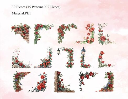 MAFELOE 30 Pieces PET Aesthetic Decorative Scrapbook Corner Stickers Supplies for Journaling Junk Bullet Planner DIY Craft Art Collage- Courtyard Flowers Series-Purple (BJT-Y4-YJ) in Saudi Arabia