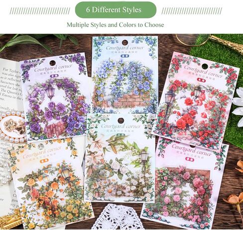 MAFELOE 30 Pieces PET Aesthetic Decorative Scrapbook Corner Stickers Supplies for Journaling Junk Bullet Planner DIY Craft Art Collage- Courtyard Flowers Series-Purple (BJT-Y4-YJ) in Saudi Arabia
