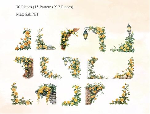 Mafeloe 30 Pitch Pet Pet Teesthetic Decorative Scrapbook Stickers Corner Corner Supplies for Journaling Junk Bullet Planner DIY Craft Art Collage- Courtyard Flower Series (BJT-Y4-YJ) in Kuwait