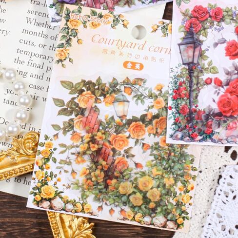 Mafeloe 30 Pitch Pet Pet Teesthetic Decorative Scrapbook Stickers Corner Corner Supplies for Journaling Junk Bullet Planner DIY Craft Art Collage- Courtyard Flower Series (BJT-Y4-YJ) in Kuwait